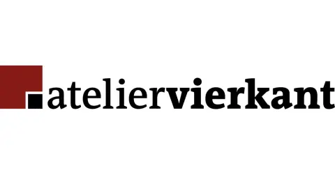 Atelier vierkant logo zwart beetje rood